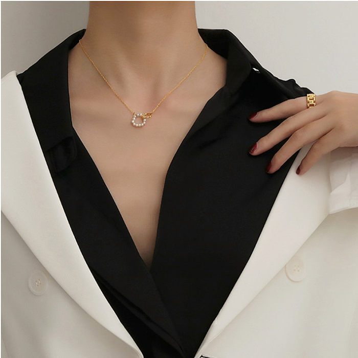 Collar de perlas artificiales con revestimiento de acero inoxidable geométrico MAMA