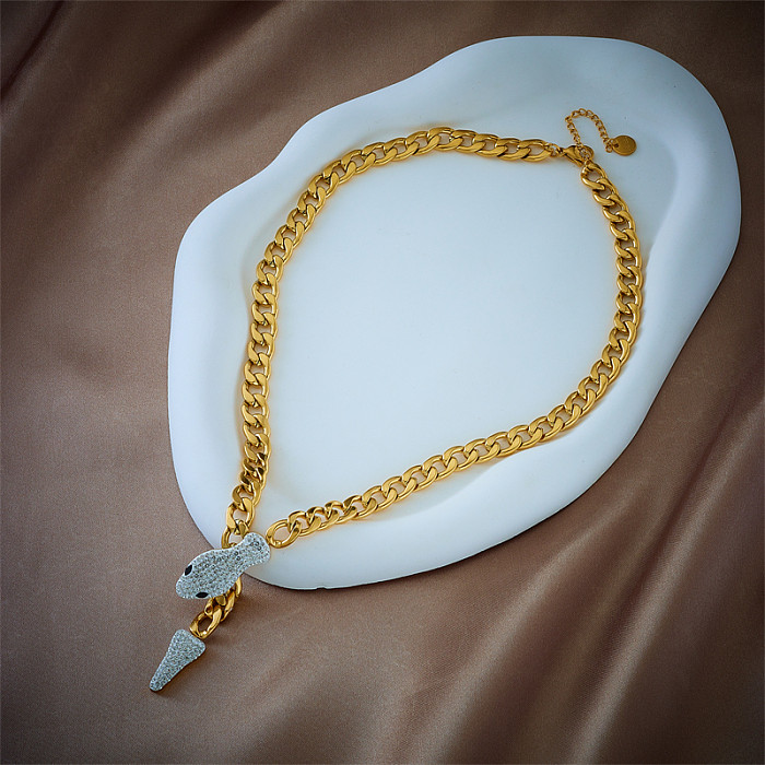 Glam Fashion – collier serpent de Style coréen, chaîne en acier inoxydable, incrustation de strass artificiels, 1 pièce