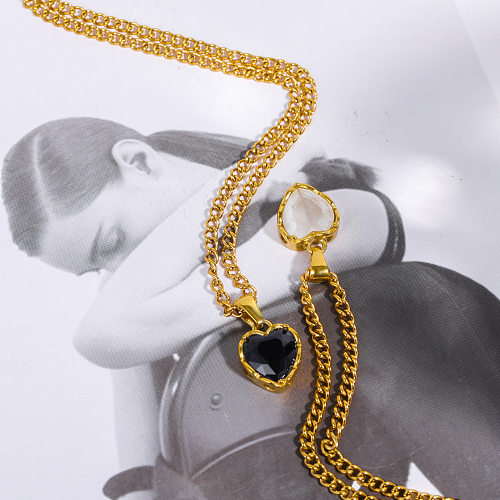 Retro Heart Shape Stainless Steel  Plating Zircon Pendant Necklace 1 Piece