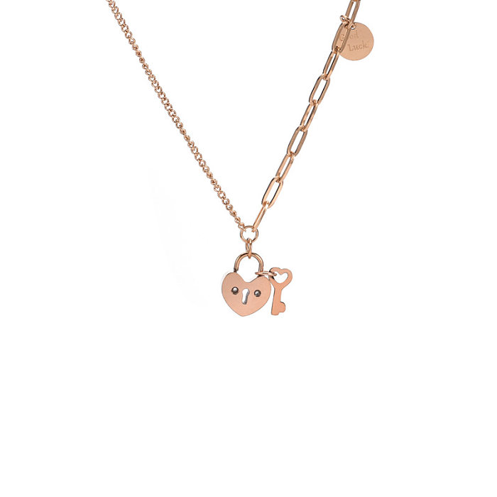 Sweet Streetwear Heart Shape Key Stainless Steel Pendant Necklace