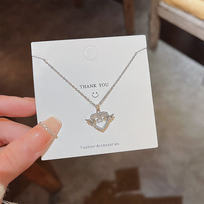 Fashion Heart Shape Bow Knot Fish Tail Stainless Steel Plating Inlay Zircon Pendant Necklace 1 Piece