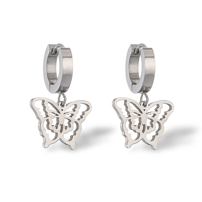 1 paire de boucles d'oreilles pendantes en acier inoxydable plaqué or 18 carats, Style Simple, placage papillon ajouré