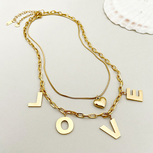 Estilo simples estilo clássico amor coração forma chapeamento de aço inoxidável colar banhado a ouro