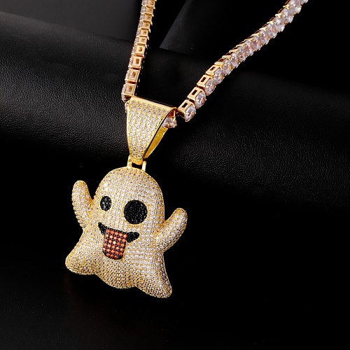 Hip-Hop Basic Cool Style Ghost Stainless Steel  Plating Inlay Zircon Pendant Necklace