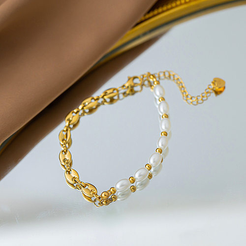 Bracelets de placage de perles en acier titane ovale de style IG en gros