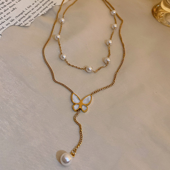 Collier en alliage géométrique de Style Simple, incrustation de placage en acier inoxydable, perles artificielles, strass Turquoise