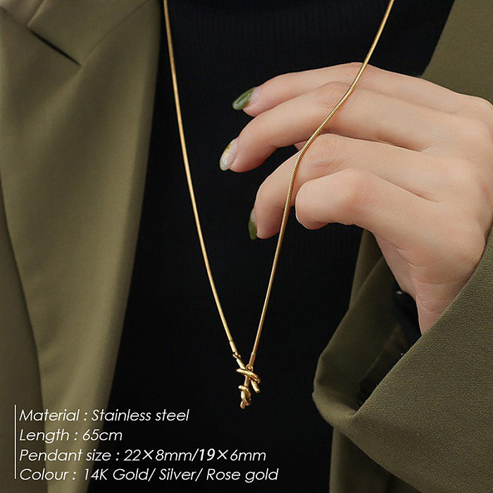 Lady Solid Color Stainless Steel  Plating 14K Gold Plated Long Necklace