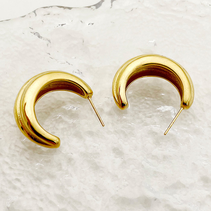1 Pair Retro Roman Style Moon Plating Stainless Steel  Gold Plated Ear Studs