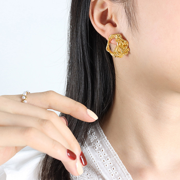 1 Pair INS Style Artistic Irregular Stainless Steel Plating 18K Gold Plated Ear Studs
