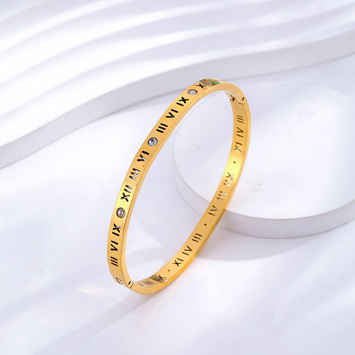 Simple Style Classic Style Human Round Number Titanium Steel Epoxy Plating Inlay Opal Zircon 24K Gold Plated Bangle