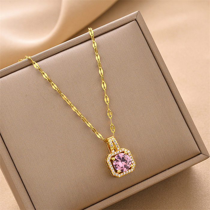 Fashion Square Stainless Steel Plating Inlay Zircon Pendant Necklace 1 Piece