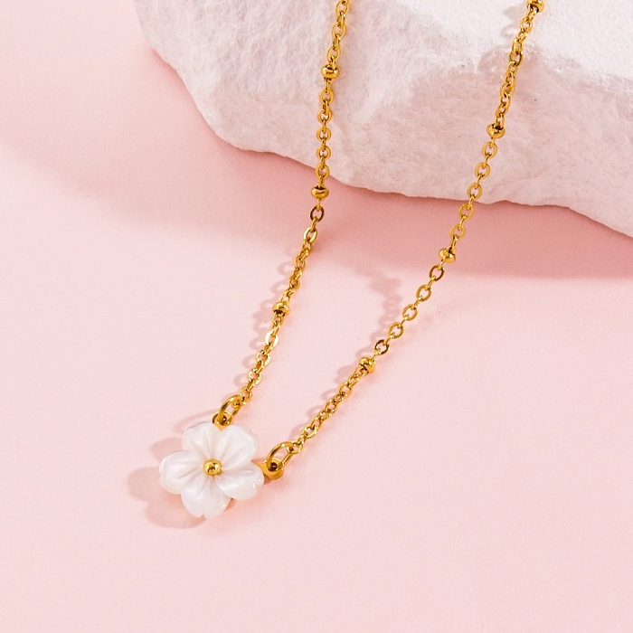 Sweet Simple Style Flower Stainless Steel  Shell Plating 14K Gold Plated Pendant Necklace