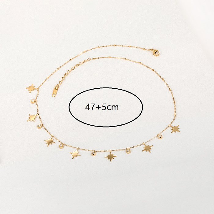 Wholesale Retro Four Leaf Clover Palm Moon Stainless Steel  18K Gold Plated Zircon Necklace