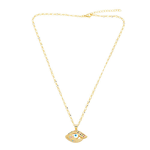 Modern Style Devil'S Eye Stainless Steel  Copper Plating Inlay Zircon 18K Gold Plated Pendant Necklace