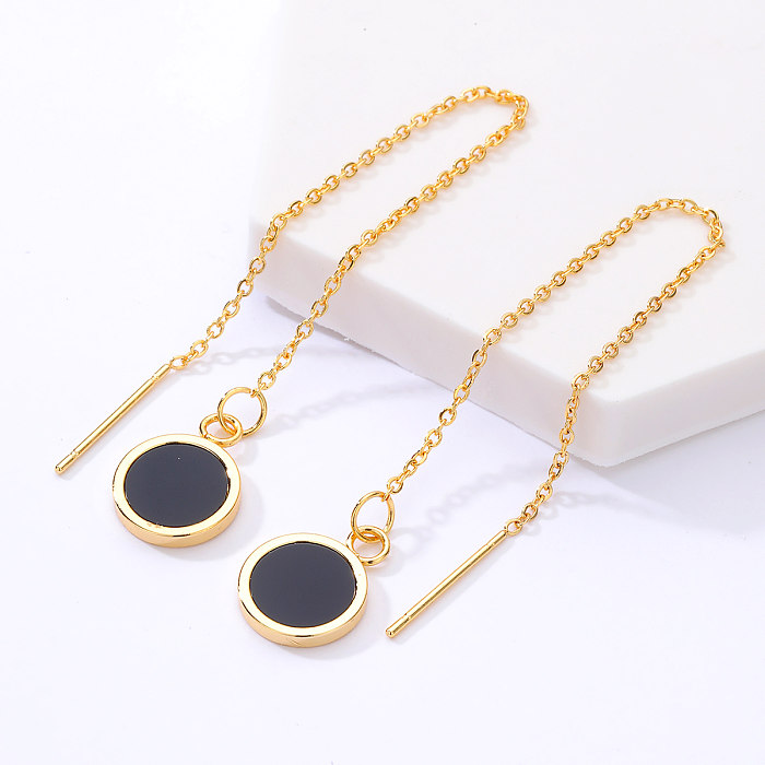 New Creative Stainless Steel  Electroplating 18K Gold Round Pendent Chain Earrings