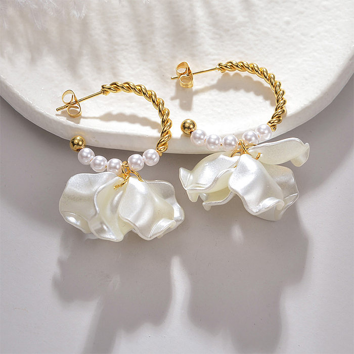 1 paire de boucles d'oreilles plaquées or 18 carats avec perles artificielles en acier inoxydable pour femme