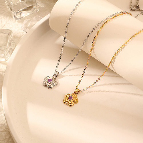 Simple Style Flower Stainless Steel Epoxy Pendant Necklace