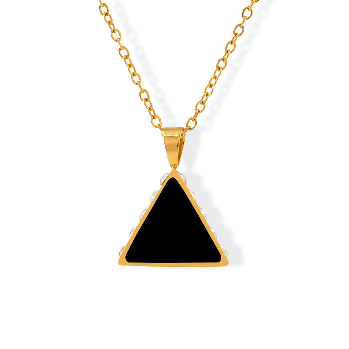 Collier avec pendentif en forme de Triangle de transport, Style Simple, incrustation en acier inoxydable, coquille en Zircon
