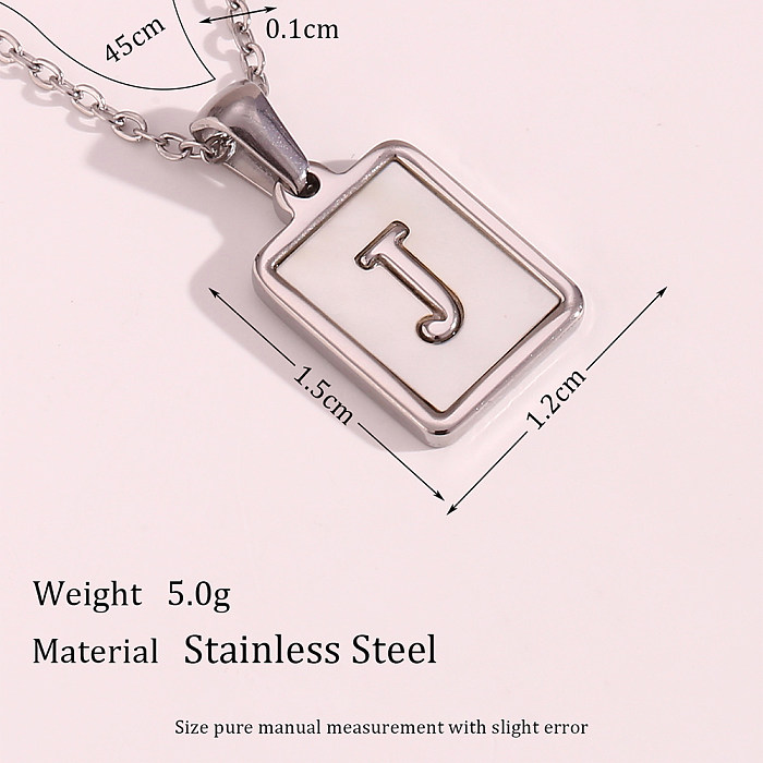 Collier avec pendentif en forme de coquille et lettre carrée, Style Simple, incrustation en acier inoxydable
