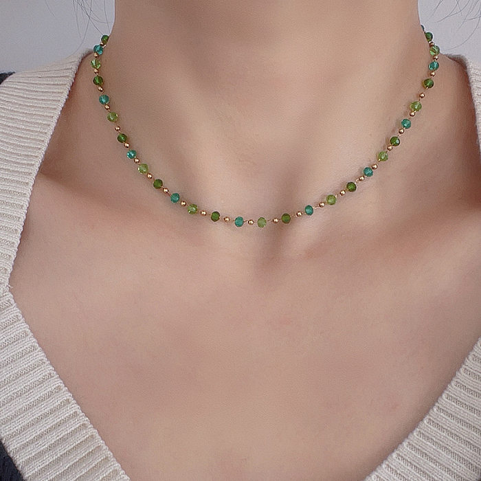 Elegante Damen-Halskette mit geometrischem Kunstkristall und Edelstahlbeschichtung