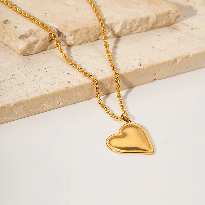 INS Style Simple Style Heart Shape Stainless Steel  Plating 18K Gold Plated Pendant Necklace Long Necklace