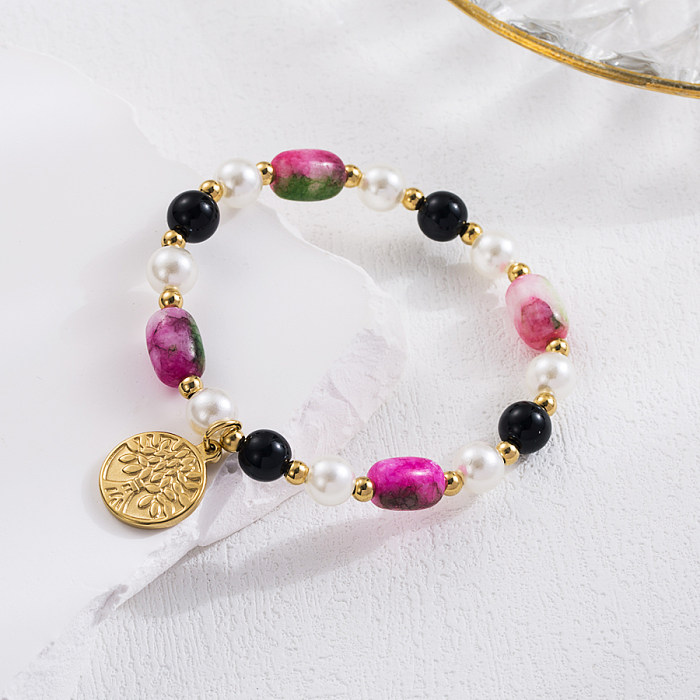 Arbre artistique Acier inoxydable Perle d'imitation Synthétique Placage de perles Bracelets plaqués or 18 carats