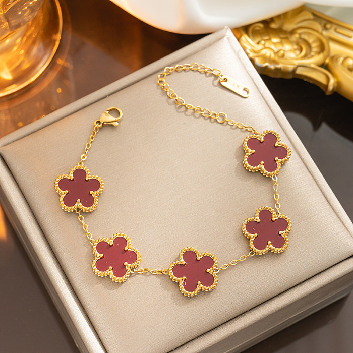 Simple Style Floral Stainless Steel 18K Gold Plated Bracelets In Bulk