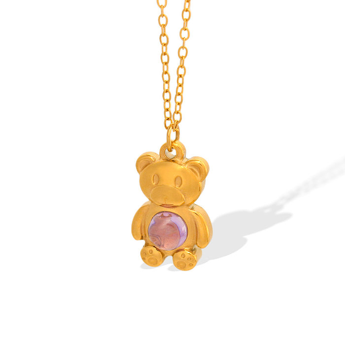 Collar con colgante chapado en oro de acero inoxidable con diseño de oso de estilo simple