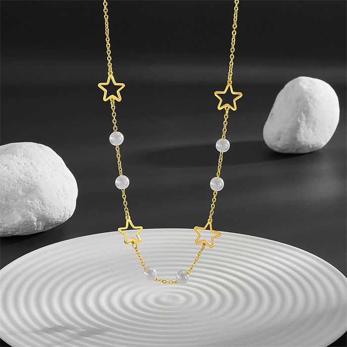 Vintage Style Simple Style Star Butterfly Stainless Steel  Pearl Plating Hollow Out 18K Gold Plated Necklace