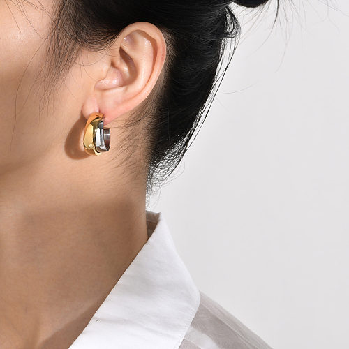 1 Paar schlichte, vergoldete Ohrringe aus Edelstahl mit Farbblockdesign