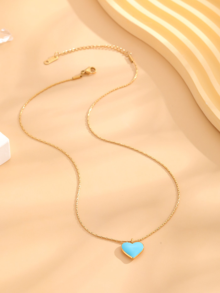 Retro doce estilo clássico formato de coração em aço inoxidável banhado a ouro pingente colar