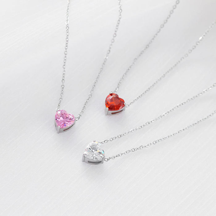 Fashion Heart Shape Stainless Steel Necklace Inlay Zircon Stainless Steel  Necklaces 1 Piece