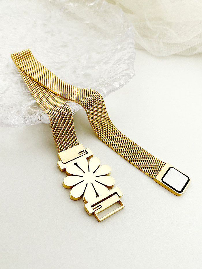 Lady Korean Style Flower Stainless Steel Enamel Plating 14K Gold Plated Bracelets