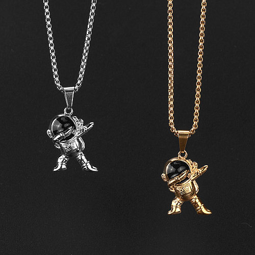 Collier pendentif astronaute hip-hop en acier inoxydable, colliers en acier inoxydable plaqué or