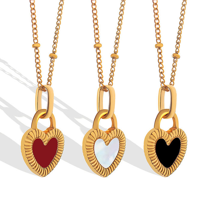 Fashion Geometric Double-Sided Gold Plated Heart Pendant Stainless Steel Necklace