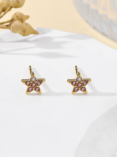 1 Pair Lady Streetwear Pentagram Plating Inlay Stainless Steel  Zircon 18K Gold Plated Ear Studs