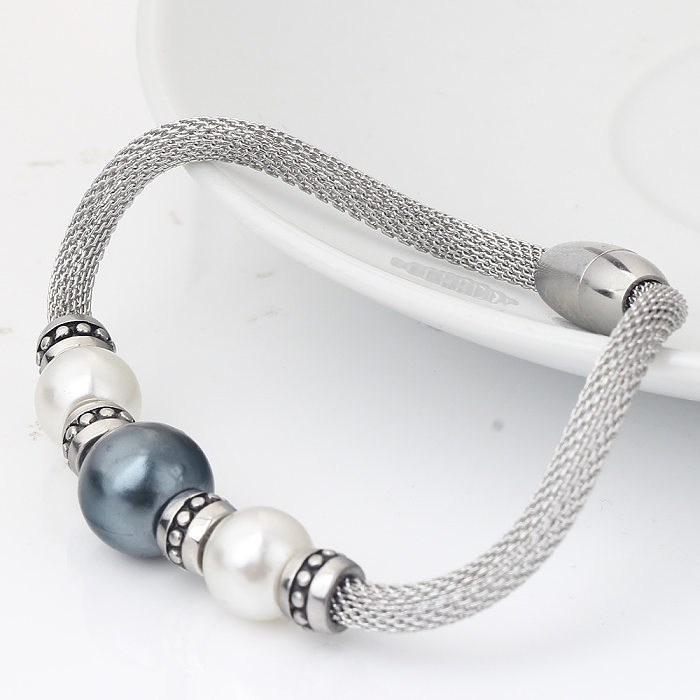 Großhandel einfache runde Perlenarmbänder aus Titanstahl