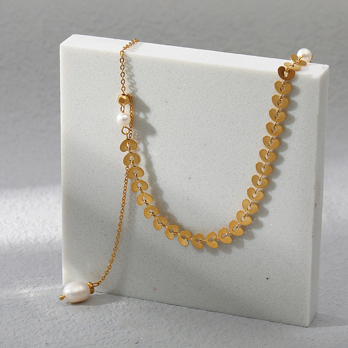 Moda Color sólido Collar de acero inoxidable Collares de acero inoxidable con perlas 1 pieza