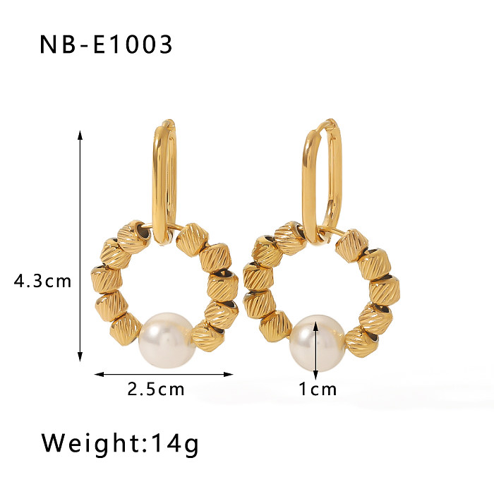 1 Paar Ohrringe im IG-Stil, Vintage-Stil, klassischer Stil, kreisförmig, rund, Edelstahl, Imitationsperle, 18 Karat vergoldet