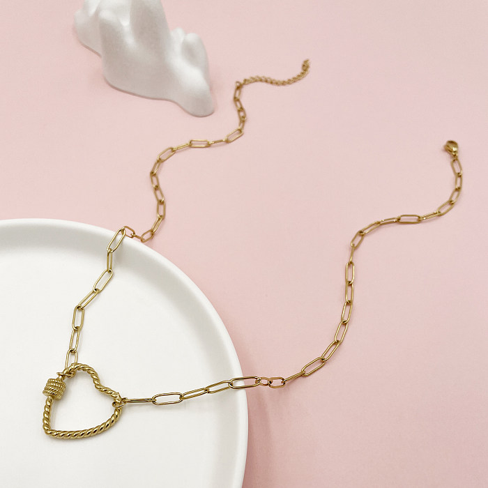 Collier Long en acier inoxydable plaqué or, Style Simple et décontracté, en forme de cœur, placage de polissage, ajouré