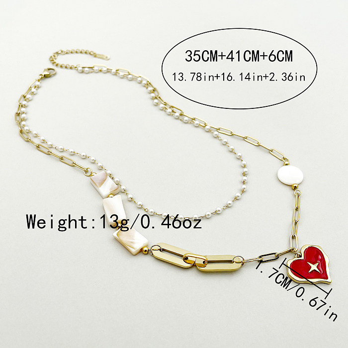 Romantic Sweet Star Heart Shape Stainless Steel  Enamel Pearl Plating Gold Plated Layered Necklaces