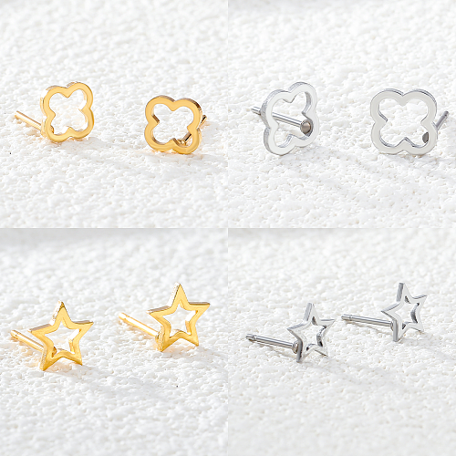 1 Pair IG Style Casual Simple Style Star Flower Plating Hollow Out Stainless Steel  18K Gold Plated White Gold Plated Ear Studs