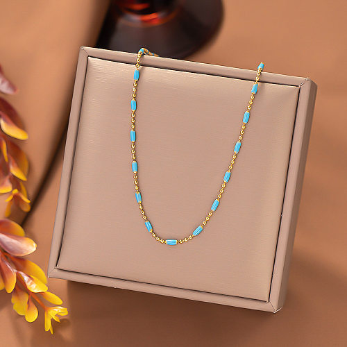 Collier de placage de perles en acier inoxydable de bloc de couleur de style simple