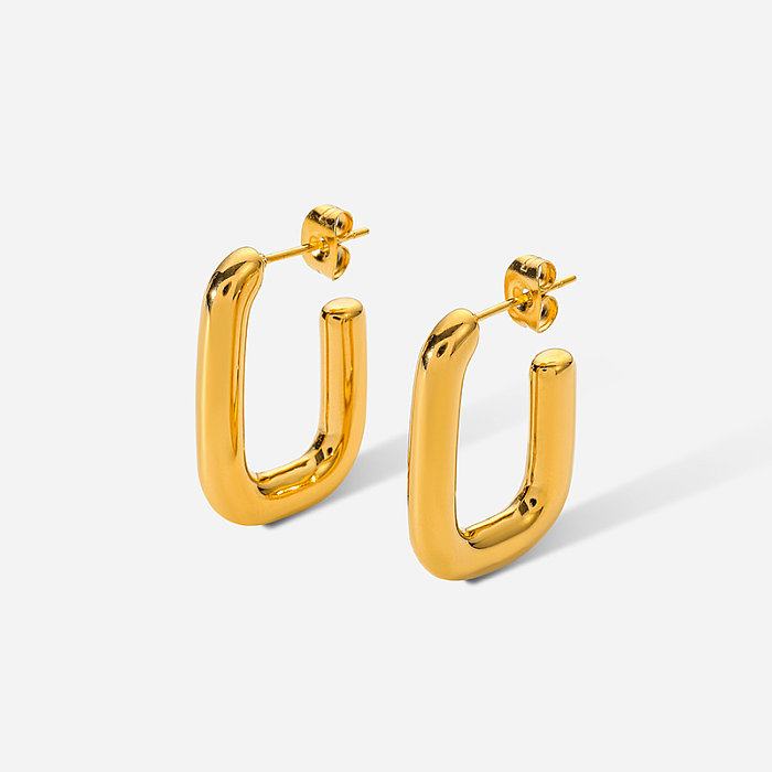 1 par de brincos de orelha banhados a ouro, estilo simples, estilo urbano, revestimento geométrico, aço inoxidável