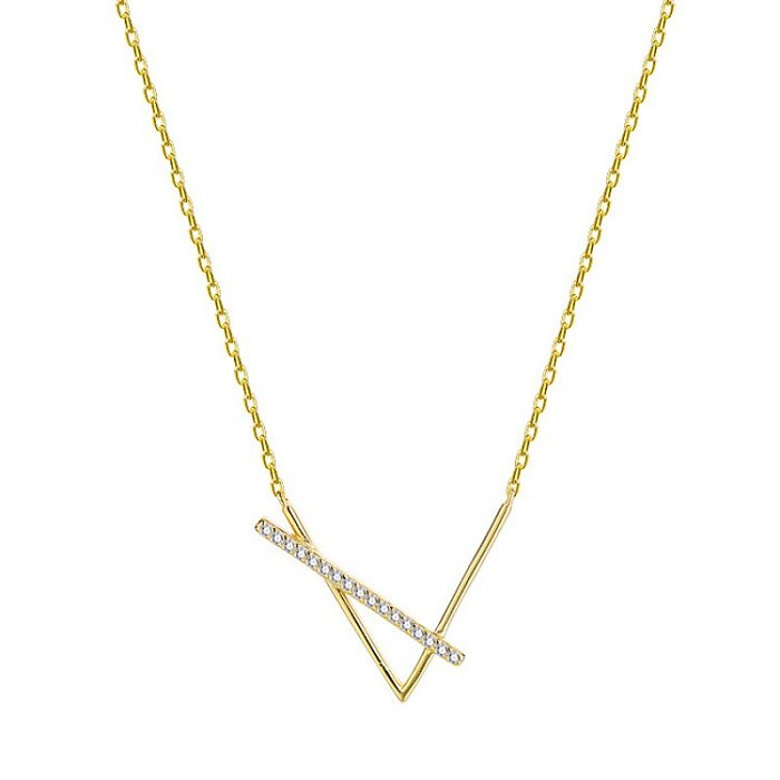 Fashion Simple Style Geometric Stainless Steel Rhinestone Metal Diamond Artificial Gemstones Necklace
