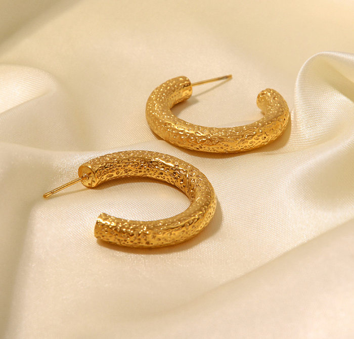 1 paire de boucles d'oreilles en acier inoxydable plaqué or 18 carats, Style IG Simple, forme C