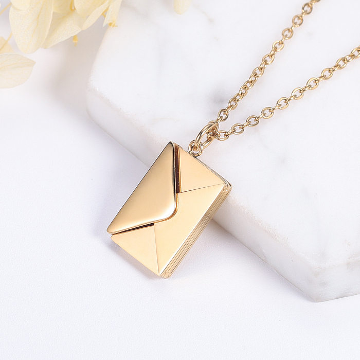 Fashion Simple Style Envelope Letter Stainless Steel Carving Necklace