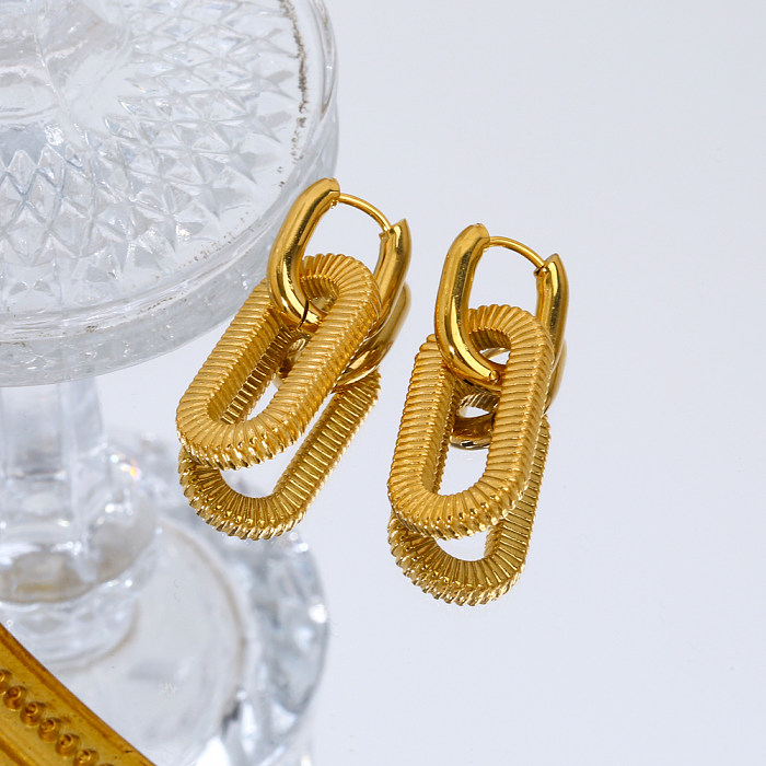 1 par elegante retro oval fio polimento chapeamento aço inoxidável 18k brincos banhados a ouro