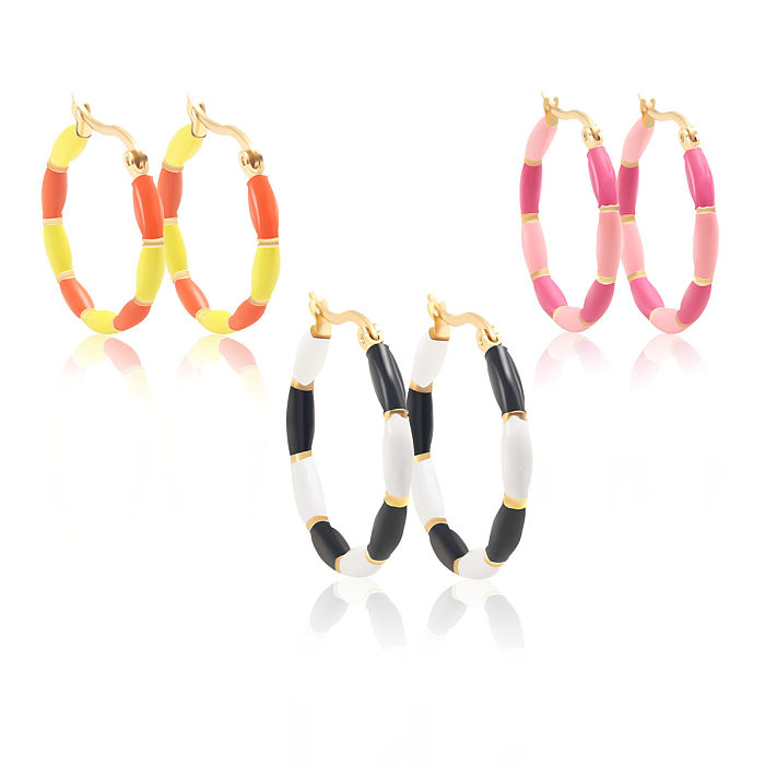 1 Pair IG Style Casual Round Enamel Stainless Steel  Gold Plated Earrings