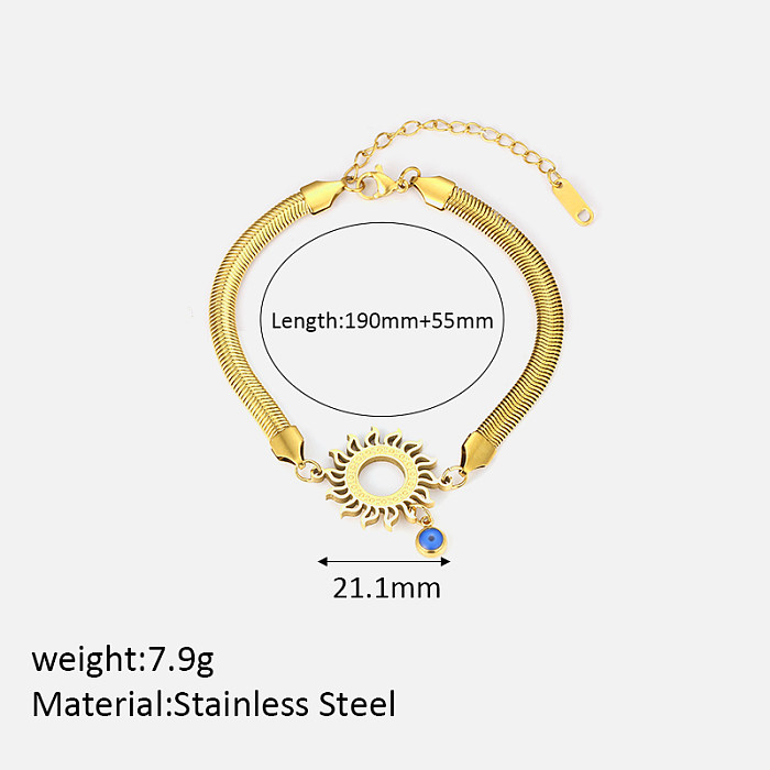 Wholesale Elegant Streetwear Sun Stainless Steel Plating Inlay 18K Gold Plated Artificial Diamond Bracelets